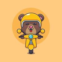passeio de personagem de desenho animado de mascote de urso fofo na scooter vetor