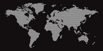 mapa-múndi em fundo preto. modelo de mapa do mundo com continentes, américa do norte e sul, europa e ásia, áfrica e austrália vetor