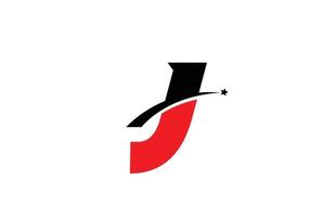 j design de ícone do logotipo da letra do alfabeto preto vermelho com swoosh e estrela. modelo criativo para negócios e empresa vetor