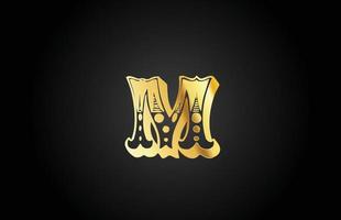 ícone dourado do logotipo da letra do alfabeto de metal vintage m. modelo de design criativo para empresa ou negócio vetor