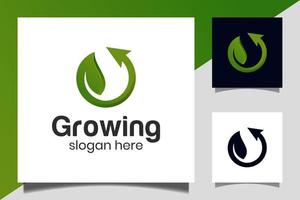 folha verde crescente ecologia pura com ícone de seta para design de logotipo de agricultura vetor