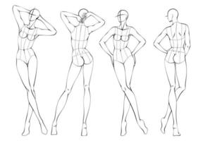 croquis de modelo de design de dez cabeças de moda usando corpete vetor