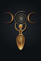 deusa tripla da fertilidade, símbolos pagãos wiccanos, o ciclo espiral da vida, morte e renascimento. wicca mulher mãe terra símbolo de procriação, vetor de ouro isolado em fundo preto
