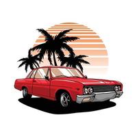 carro clássico com ilustração de palm beach vetor