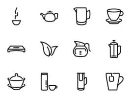 conjunto de ícones do vetor preto, isolados contra um fundo branco. ilustração em um chá de tema