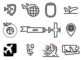 ícones de vetor simples. ilustração plana em um tema transporte aéreo, aeronaves