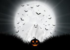 fundo de halloween com paisagem enluarada de abóbora fantasma