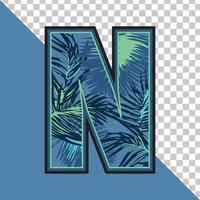 alfabeto n feito de ilustração vetorial de folhas tropicais exóticas com fundo transparente. efeito de texto criativo 'n' carta design gráfico. vetor