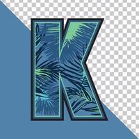 alfabeto k feito de ilustração vetorial de folhas tropicais exóticas com fundo transparente. design gráfico de letra de efeito de texto criativo 'k'. vetor