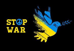pare a guerra, paz, sinal de pombo, raio para a ucrânia, ilustração vetorial de conceito de bandeira da ucrânia vetor