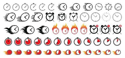 grande conjunto de ícones vetoriais modernos relacionados ao tempo e velocidade do relógio. inclui ícones como temporizador, velocidade, alarme, restauração, gerenciamento de tempo e muito mais. fusos horários são definidos. desenho do cronômetro. desenho vetorial. vetor