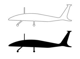 ícone de veículo aéreo não tripulado monocromático. tecnologia de aviação militar drone guerra moderna. uav tem um contorno moderno com contornos e ícones. ícone uav de vista lateral. vetor