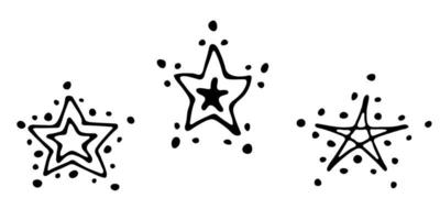 conjunto de vetores de estrela desenhada de mão. ilustração de estrela doodle bonito isolada no fundo branco. para impressão, web, design, decoração, logotipo.