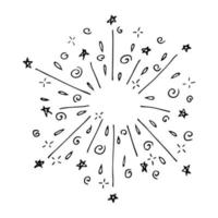 vetor de fogos de artifício desenhados à mão. ilustração de fogos de artifício doodle bonito isolada no fundo branco. para cartões, impressão, web, design, decoração.