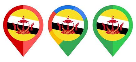 ícone de marcador de mapa plano com bandeira brunei darussalam isolada no fundo branco vetor