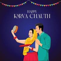 cartão feliz karwa chauth festival com karva chauth é um festival de um dia celebrado por mulheres hindus de algumas regiões da índia, vetor