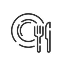 prato e faca com um ícone de garfo em estilo simples de uma linha vetor