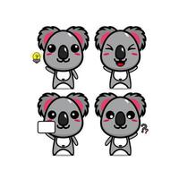 coleção de conjunto de coala fofo. ilustração vetorial coala mascote personagem dos desenhos animados de estilo simples. isolado no fundo branco. conceito de pacote de ideia de logotipo de mascote coala personagem fofo vetor