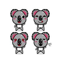 coleção de conjunto de coala printcute. ilustração vetorial coala mascote personagem dos desenhos animados de estilo simples. isolado no fundo branco. conceito de pacote de ideia de logotipo de mascote coala personagem fofo vetor