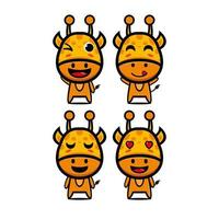 coleção de conjunto de girafa printcute. ilustração vetorial girafa mascote personagem dos desenhos animados de estilo simples. isolado no fundo branco. conceito de pacote de ideia de logotipo de mascote de girafa de personagem fofo vetor