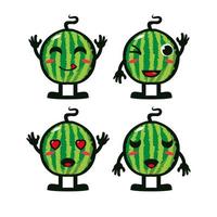 coleção de conjunto de frutas melancia bonito. ilustração em vetor de cara de desenho animado personagem mascote melancia. Isolado em um fundo branco. conceito de pacote de ideia de logotipo de mascote de personagem fofo