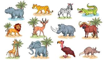 grande conjunto de animais africanos. personagens engraçados de animais no estilo cartoon. vetor