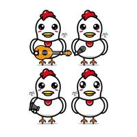 coleção de conjunto de frango bonito. ilustração vetorial frango mascote personagem dos desenhos animados de estilo simples. isolado no fundo branco. conceito de pacote de ideia de logotipo de mascote de frango de personagem fofo vetor