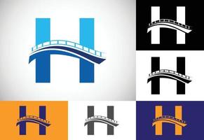 alfabeto inicial da letra do monograma h com sinal de ponte. modelo de design de logotipo de ponte abstrata. logotipo de vetor moderno para negócios de construção e identidade da empresa.