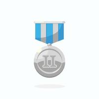 medalha de prata com fita azul para o segundo lugar. troféu, prêmio vencedor isolado no fundo branco. ícone de distintivo. esporte, realização de negócios, conceito de vitória. design plano de vetor