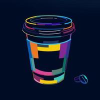 xícara de café abstrata com grãos de café. xícara de café reutilizável de tintas multicoloridas. desenho colorido. ilustração vetorial de tintas vetor