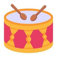 instrumento de percussão, ícone plano de um tambor vetor