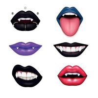 conjunto realista de lábios de vampiro vetor