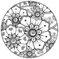 flor mehndi para henna, mehndi, tatuagem, decoração. ornamento decorativo em estilo oriental étnico, ornamento de doodle, desenho de mão de contorno. página do livro para colorir. vetor