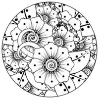 flor mehndi para henna, mehndi, tatuagem, decoração. ornamento decorativo em estilo oriental étnico, ornamento de doodle, desenho de mão de contorno. página do livro para colorir. vetor