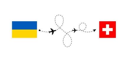 voo e viagem da ucrânia para a suíça pelo conceito de viagens de avião de passageiros vetor