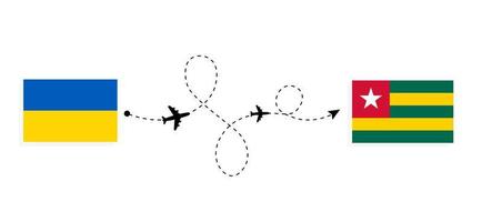 voo e viagem da ucrânia para o togo pelo conceito de viagem de avião de passageiros vetor