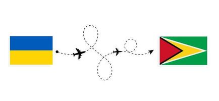 voo e viagem da ucrânia para a guiana pelo conceito de viagem de avião de passageiros vetor