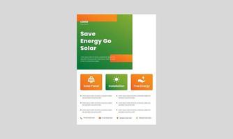 melhor modelo de design de folheto de energia solar. melhor pôster de solução de energia solar, design de folheto. impressão de design de folheto de energia solar pronta. vetor