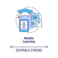 ícone de conceito de aprendizagem móvel. acesso remoto. ilustração de linha fina de idéia abstrata de treinamento eletrônico. desenho de contorno isolado. traço editável. roboto-medium, inúmeras fontes pró-negrito usadas vetor