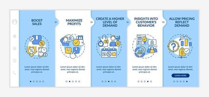 preços dinâmicos beneficiam o modelo de integração azul e branco. maximizar os lucros. site móvel responsivo com ícones de conceito linear. passo a passo da página da web telas de 5 etapas. fontes regulares em negrito usadas vetor