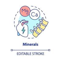 ícone do conceito de minerais. fitness e saúde suplementos idéia abstrata ilustração de linha fina. desenho de contorno isolado. traço editável. roboto-medium, inúmeras fontes pró-negrito usadas vetor