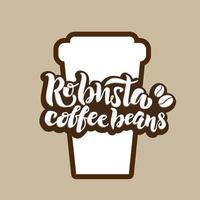 logotipo de letras manuscritas de grãos de café robusta, ícone, etiqueta, crachá, emblema. ilustração em vetor de caligrafia pincel moderno.