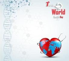 conceito de dia mundial da saúde com dna e globo dentro de um coração vetor