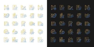 ícones de gradiente de disciplinas escolares definidos para o modo escuro e claro. humanas e ciências aplicadas. pacote de símbolos de contorno de linha fina. coleção de ilustrações de contorno vetorial isolado em preto e branco vetor