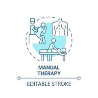 ícone de conceito azul de terapia manual. ilustração de linha fina de ideia abstrata de reabilitação pulmonar. músculo, articulações força manipulações. massagem. desenho de cor de contorno isolado de vetor. traço editável vetor