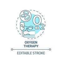 ícone de conceito azul de terapia de oxigênio. ilustração de linha fina de ideia abstrata de reabilitação pulmonar. indicações terapêuticas. oxigênio no sangue baixo. desenho de cor de contorno isolado de vetor. traço editável vetor