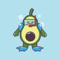 ilustração de personagem de mascote de desenho animado de mergulho de abacate fofo vetor