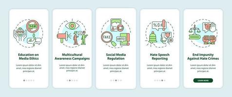 discurso de ódio contra a tela da página do aplicativo móvel de integração. campanhas de conscientização passo a passo instruções gráficas de 5 etapas com conceitos. modelo de vetor ui, ux, gui com ilustrações coloridas lineares