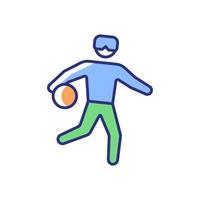 ícone de cor rgb do goalball. esporte coletivo para atletas com deficiência visual. jogo de quadra competitivo. atividade de jogo de bola. atletas deficientes. ilustração vetorial isolado. desenho de linha preenchido simples vetor