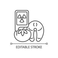 radiação no ícone linear de teste de alimentos. irradiação de alimentos. determinar o perigo nuclear dos produtos. ilustração personalizável de linha fina. símbolo de contorno. desenho de contorno isolado de vetor. traço editável vetor